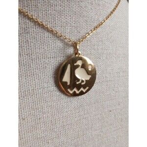 Goldtone Egyptian Style Cream Hieroglyphics Duck Goose1 Pendant 22in Necklace